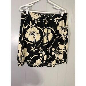 Sand N Sun Swim Trunks Mens Large Black Hibiscus Floral Board Shorts Cargo
